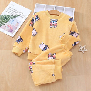 Kid's Wool O-Neck Long Sleeves Casual Wear Thick Two-Piece Suit