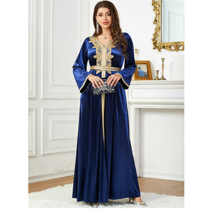 Women's Arabian V-Neck Polyester Full Sleeve Embroidery Dresses