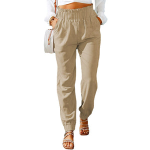Women's Cotton Elastic Mid Waist Closure Plain Elegant Pants