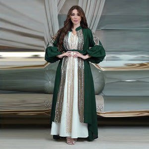 Women's Arabian Polyester Full Sleeves Sequined Casual Abaya