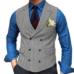 Men's Cotton Notched Sleeveless Wedding Slim Formal Wear Vests
