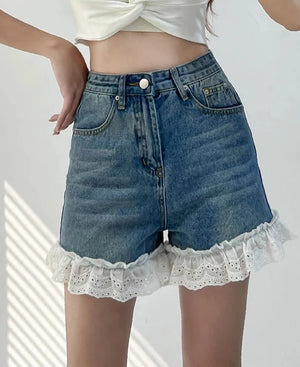 Women's Cotton High Waist Zipper Fly Casual Plain Denim Shorts