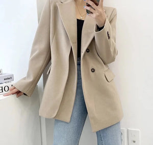 Women's Notched Collar Full Sleeve Single Breasted Casual Blazer