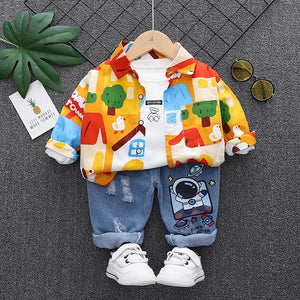 Baby's Boy Cotton Full Sleeve Pullover Closure Three-Piece Suit
