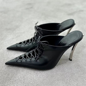 Women's PU Pointed Toe Lace-Up Closure Sexy Solid Party Sandals