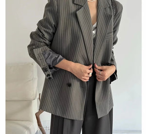 Women's Notched Collar Full Sleeves Double Breasted Vintage Blazer