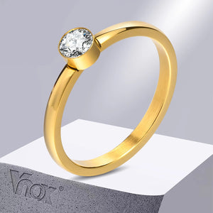 Women's Cubic Zirconia Stainless Steel Round Shaped Trendy Ring
