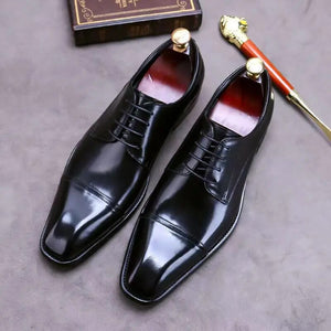 Men's PU Lace-Up Closure Square Toe Solid Pattern Oxford Shoes