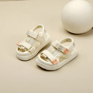 Baby's Round Open Toe Patchwork Pattern Hook Loop Closure Sandals