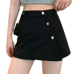 Women's Cotton High Waist Button Fly Closure Solid Casual Skirts