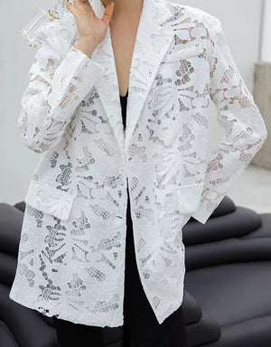 Women's Cotton Notched Collar Full Sleeves Double Breasted Blazer