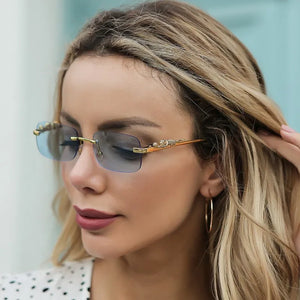 Women's Alloy Frame Rectangle Shape Luxury UV Shades Sunglasses