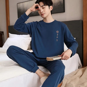 Men's Cotton Full Sleeve O-Neck Solid Pattern Pullover Sleepwear
