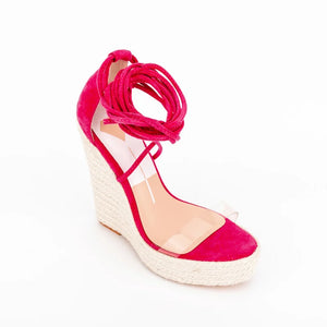 Women's Microfiber Peep Toe Buckle Strap Wedges Heel Sandals