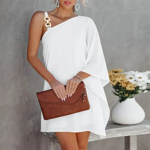 Women's Polyester Pullover One-Shoulder Solid Pattern Party Dress