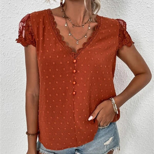 Women's V-Neck Short Sleeve Floral Pattern Sexy Casual Blouses