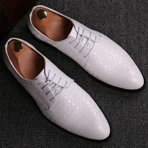 Men's PU Lace-Up Closure Pointed Toe Plaid Pattern Oxford Shoes