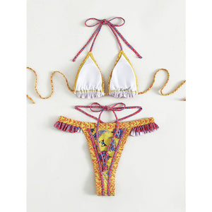 Women's Polyester Low Waist Printed Pattern Swimwear Bikini Set