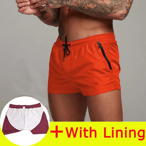 Men's Polyester Drawstring Closure Solid Pattern Swimwear Shorts