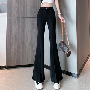 Women's Cotton High Elastic Waist Button Fly Closure Formal Trousers