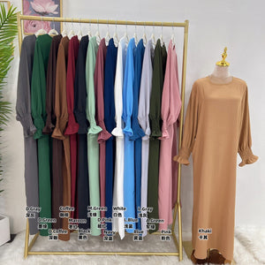 Women's Arabian Polyester Full Sleeves Solid Pattern Casual Dress