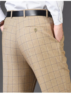 Men's Rayon High Waist Zipper Fly Closure Plaid Formal Pants