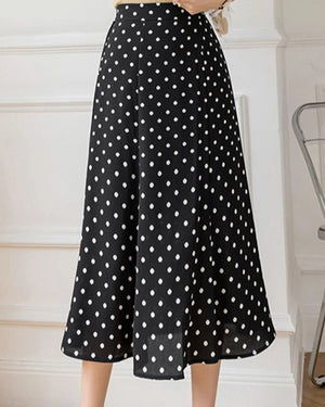 Women's Polyester High Elastic Waist Casual Dotted Pattern Skirt