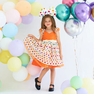 Kid Girl's Polyester V-Neck Short Sleeve Polka Dot Causal Dress