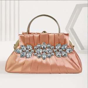 Women's Metallic Hasp Closure Rhinestone Trendy Evening Handbags
