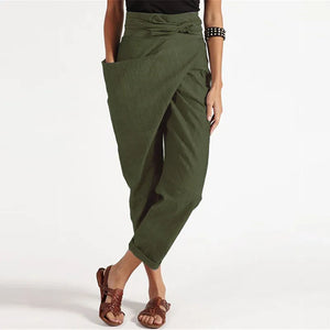 Women's Polyester Mid Waist Plain Pattern Casual Wear Retro Pant