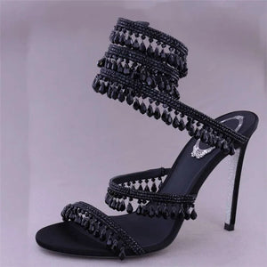Women's Microfiber Peep Toe Buckle Strap High Heel Party Sandals