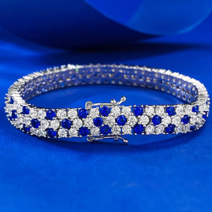 Women's 100% 925 Sterling Silver Sapphire Geometric Bracelet