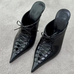 Women's PU Pointed Toe Lace-Up Closure Sexy Solid Party Sandals