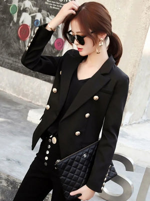 Women's Polyester Notched Full Sleeves Double Breasted Blazer