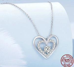 Women's 100% 925 Sterling Silver Zircon Heart Trendy Necklace
