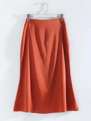 Women's Acetate High Waist Solid Pattern Casual Wear Maxi Skirts