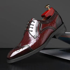 Men's Lace-Up Closure Pointed Toe Patchwork Pattern Oxford Shoes