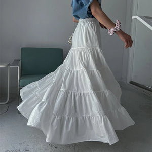 Women's Cotton High Waist Solid Pattern Casual Wear Long Skirts