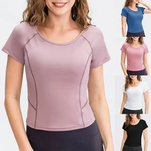 Women's O-Neck Spandex Short Sleeves Breathable Workout Top