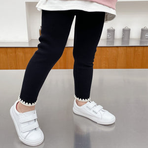 Kid's Cotton Mid Waist Full Length Plain Pattern Casual Legging