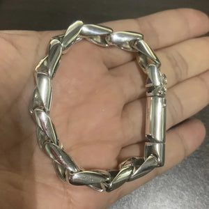 Men's 100% 925 Sterling Silver Geometric Pattern Chain Type Bracelet