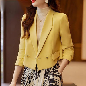 Women's Polyester Lapel Collar Full Sleeve Double Breasted Blazer