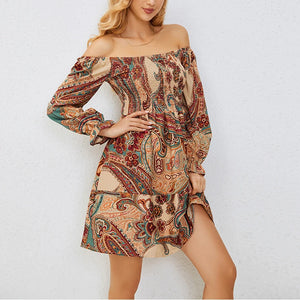 Women's Polyester Long Sleeve Printed Pattern Pullover Mini Dress