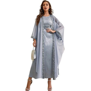 Women's Arabian O-Neck Polyester Full Sleeves Sequined Dress