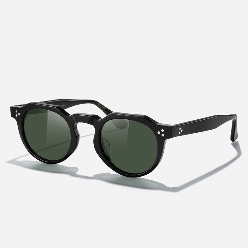 Men's Acetate Frame Round Polaroid Lens Thin Frame Sunglasses