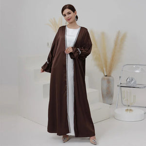Women's Arabian O-Neck Polyester Full Sleeve Solid Open Abaya