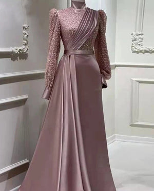 Women's Polyester High Neck Full Sleeve Evening Elegant Dress
