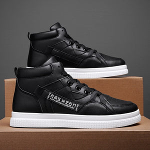 Men's Leather Round Toe Lace-up Closure Sports Wear Sneakers