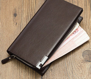Men's Genuine Leather Zipper Hasp Closure Plain Bifold Wallets