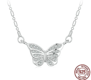 Women's 100% 925 Sterling Silver Zircon Trendy Butterfly Necklace